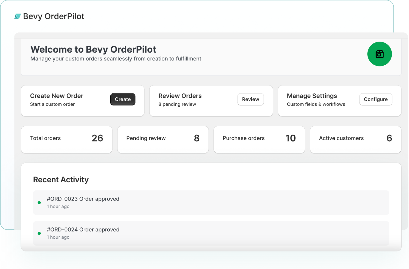 Bevy OrderPilot Dashboard